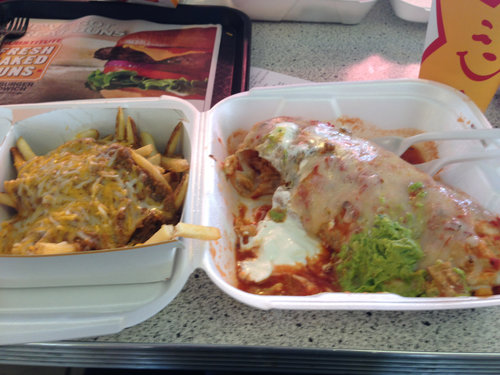 Our delicious Carne Asada Burritos with Chili-Cheese fries