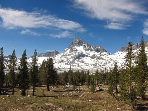 Looking back toward 1000 Island Lake and Banner Peak from near Muir Trail s of Island Pass