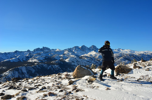 The coldest part of the ridge. I'm fully clad in my mountaineering gear touting an ice ax because it felt appropriate.
