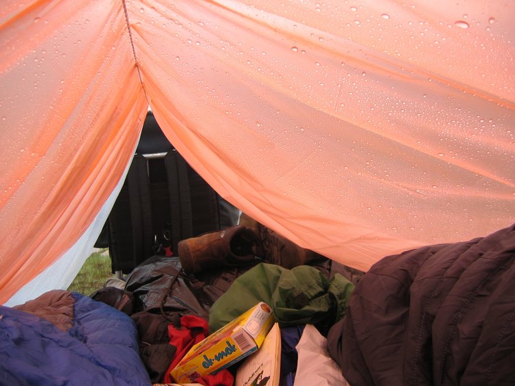 Inside Andrew's nest, Sapphire Lake, August 2009.