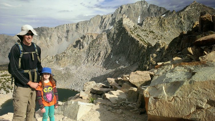 University Peak looms above us after our plunge step traverse down to Kearsarge Pass from our unorthodox spot for a ridge crossing.
