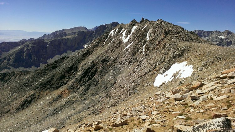 Looking back at the east slopes of Mt. Gould from Gould Pass.  Golden Trout Lake is far downslope well beyond the bottom left edge of the image.