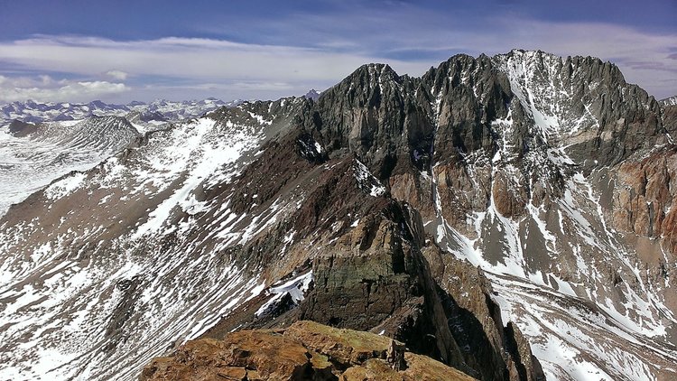 Split Mountain from Cardinal Mountain with the Palisades region to the north.  It was unbelievably calm, quiet, and warm on the summit.  I heard a coyote howl in the distance.
