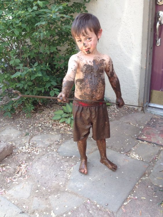youngest grandson has a habit of getting dirty when the weather is warm