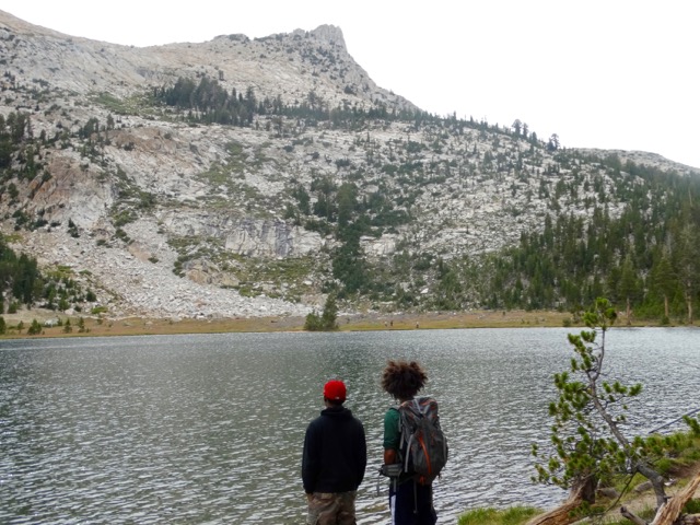 the cousins at Elizabeth Lake with Unicorn Peak in the background