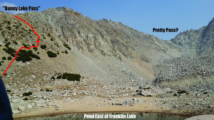 After reaching Franklin Lake (I assume it is NOT this pond due east of the much larger lake I call Franklin), one sees two possible passes.