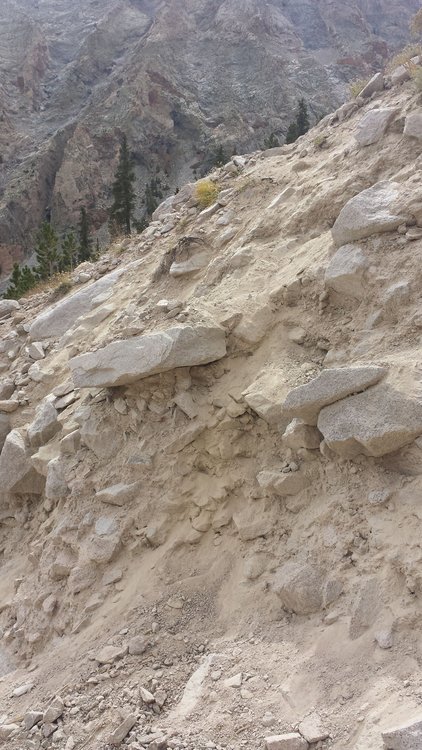 This is what you'll climb back UP to get out of the gully when going UP Shepherd Pass.
