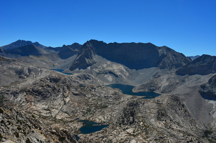 The awesome view into the Dumbbell Lakes basin from the top of Peak 12,185.