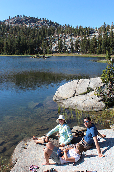 soaking tired feet in beautiful Rae Lake