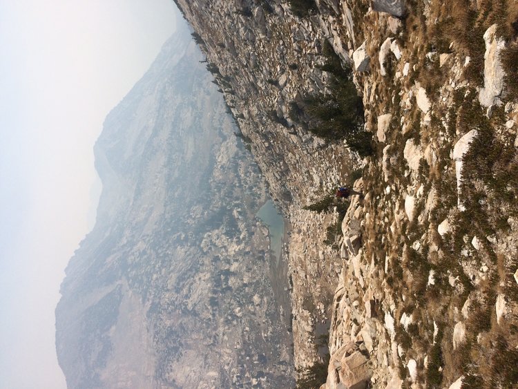 Looking back down to Laurel Lake from our direct route to Bighorn Pass