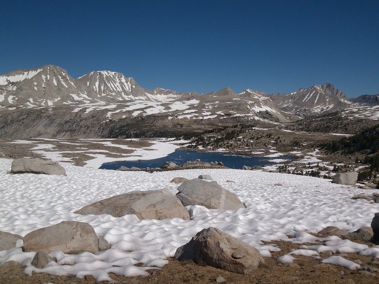 Royce Peak and Royce Lakes Basin area looking NW across French Canyon from L Lake