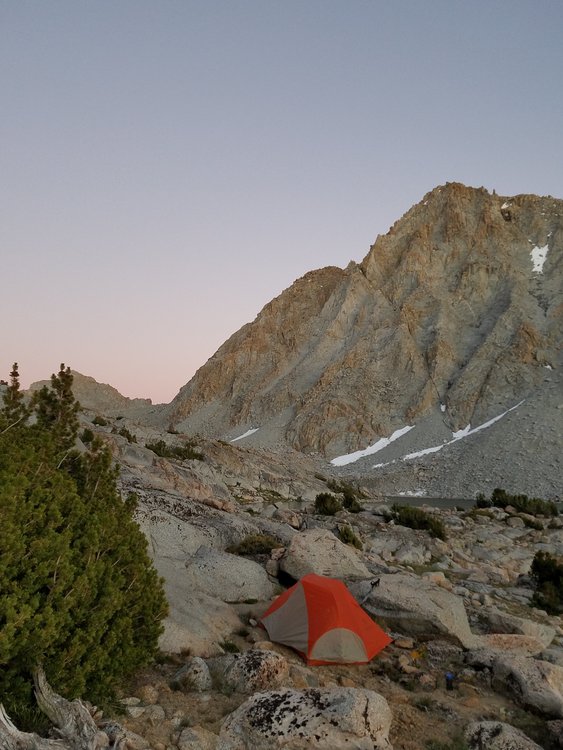 Excellent camp where the lakes give way to the bench. And excellent sunset lighting.