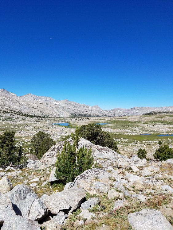 Looking back into the Basin from the climb to Piute Pass.
