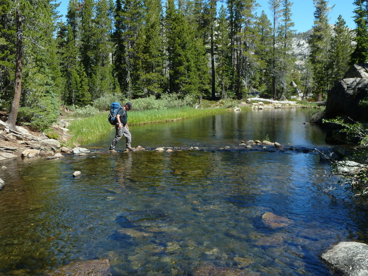 Crossing the outlet stream from Upper Velma