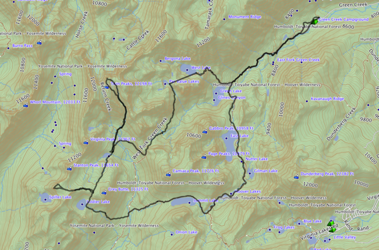 Route taken (Note: GPS died between West Lake and Par Value Lakes.)