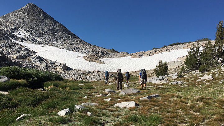 Up to the saddle above Soldier Lake, Grey Butte to the left