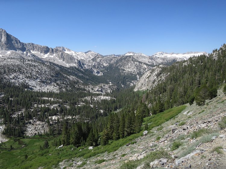 Looking down Cascade Valley while heading down switchbacks to Tully Hole