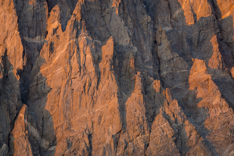 Close up of alpenglow on North Palisade.