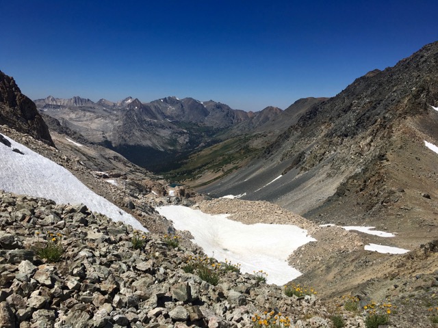 View north from Sky Pilot Col.  Much of route visible.
