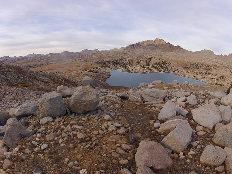 View down on camp from Goethe Lakes. Humphreys Basin sprawls out below-stay low deer..stay low! :(