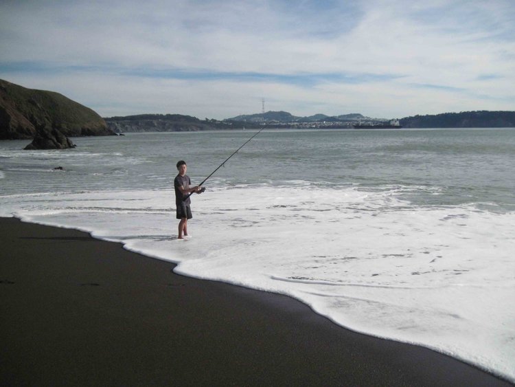 Lee going after the surf perch.  Only he had any action among our family.