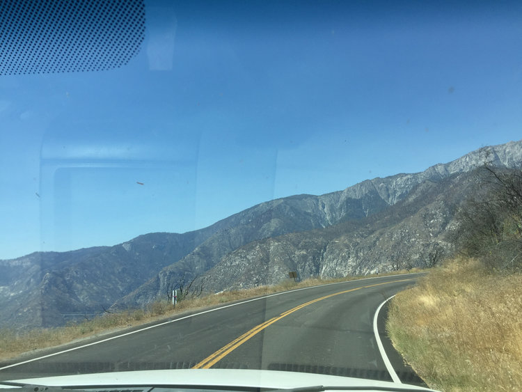 Driving into Kings Canyon. Felt like we were just there and it had been a little 10 months. You can see some of the burn damage acros the way.
