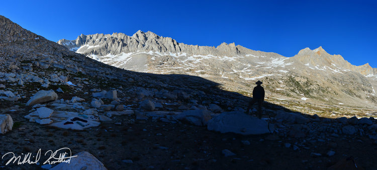 Our camp on a bench overlooking an epic display of mountain grandeur.... The Little Lakes Valley peaks in full splendor.