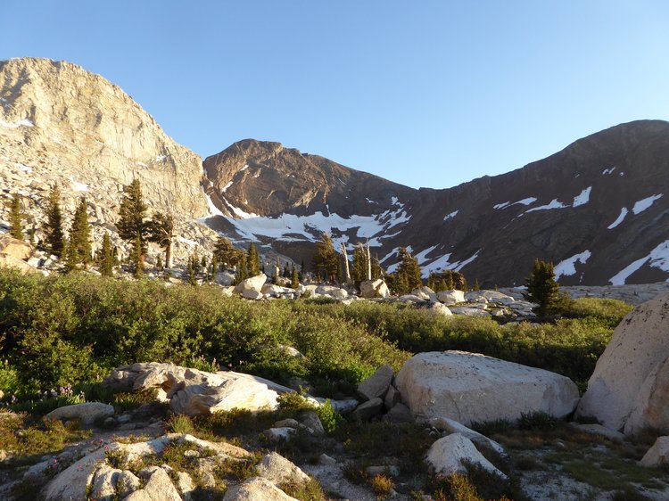 View from campsite south to bowl containing upper Franklin Lakes