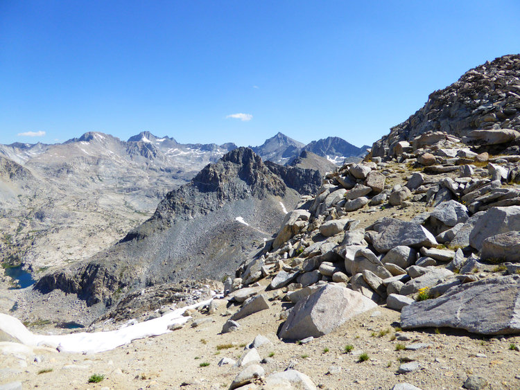 From Saddle/pass down to meetup lake and Ansel Adams