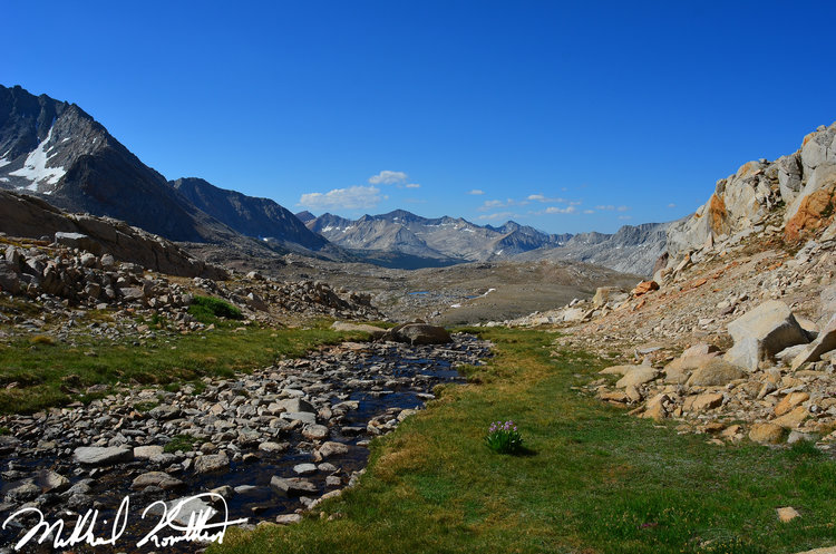 I really loved this grassy ramp with the creek in the valley above our lake in Upper Basin. En route to Bolton Brown.
