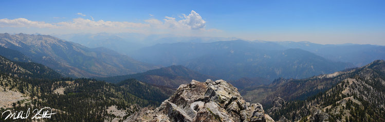 Looking South from Mt. Harrington. Very hazy unfortunately. Lots of peaks visible though. And quite a few that we'd be climbing in the next couple weeks.