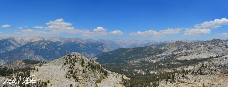 The view from Tenderfoot was one of the finest in the Sierra. Looking across the incredible Middle Fork Canyon you can see the grand pyramid of all... Goddard and many other notable peaks across the range.