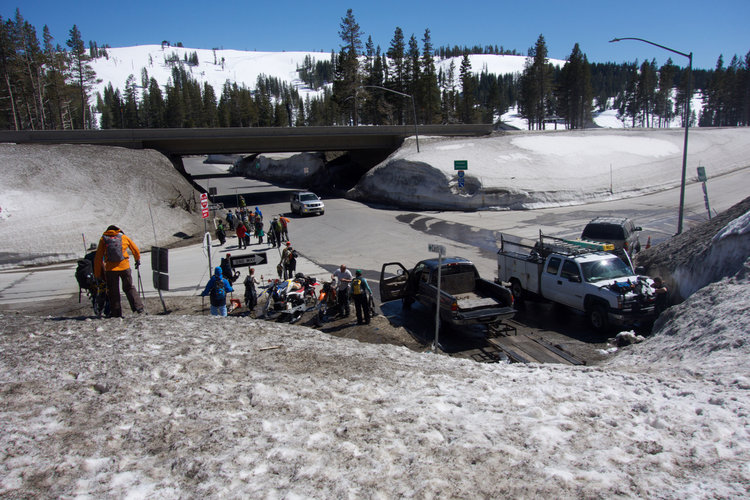 The scene at the trailhead in the afternoon. There were two groups of recreational snowmobile riders blasting loud music from their trucks, revving their engines, and making the trailhead smell like diesel fuel. Gross.