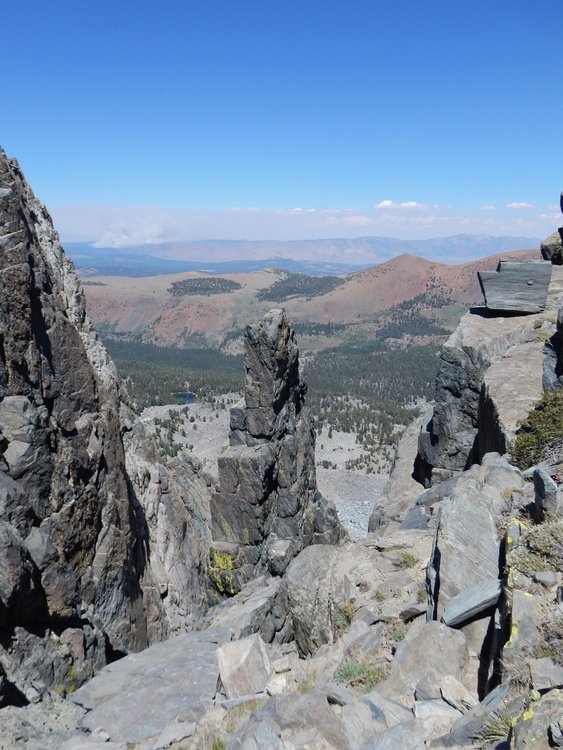 view north from Mammoth Crest -- smoke from the Marina Fire in the distance