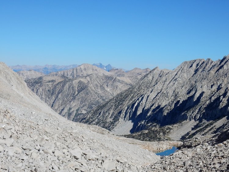 view north from Gabbot Pass -- Mt Ritter &amp; Banner Peak in the distance