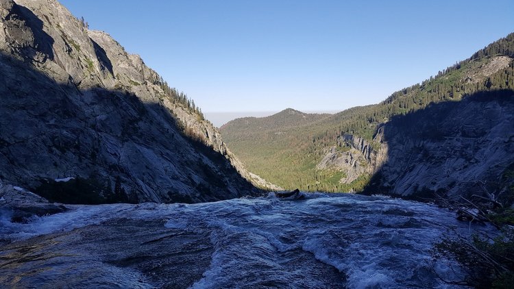 Crossing lower Hamilton Creek with infinity falls.