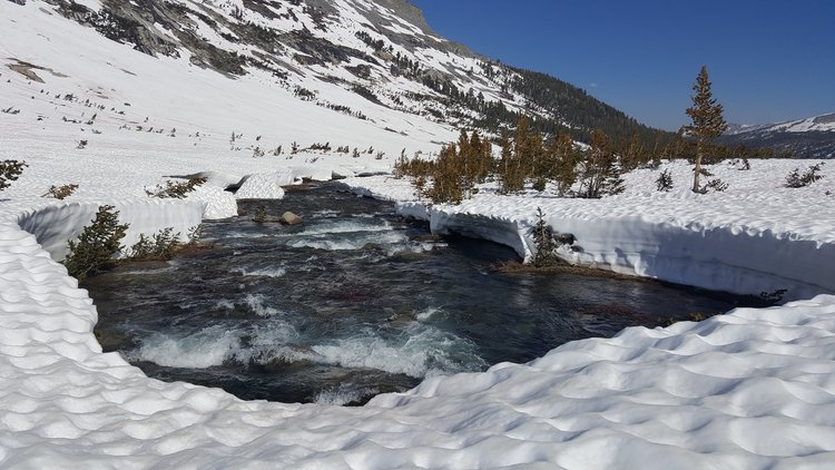 Snow bridge over Big Arroyo River if taking HST onward.