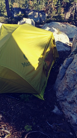Cozy up next to the rocks at our campsite.