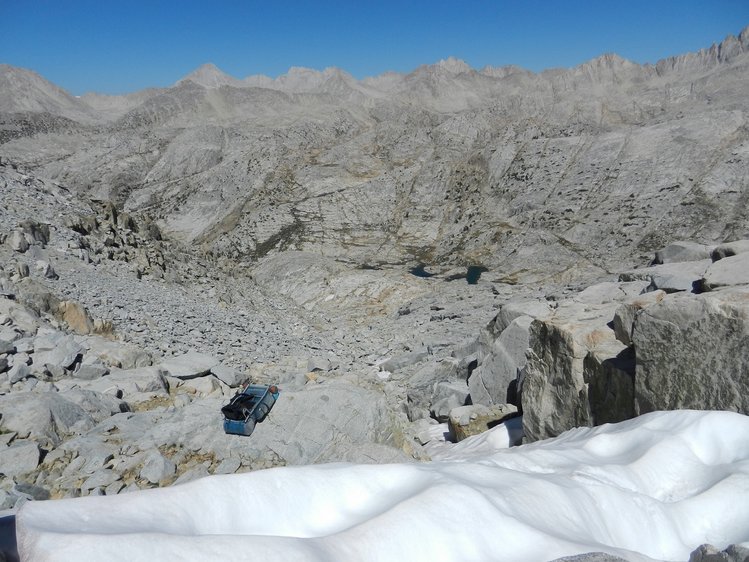 Looking down from Seven Gables Pass to Seven Gables Lake basin