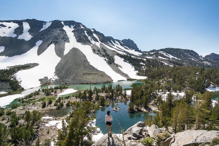 Looking down onto Barney and Red Lakes