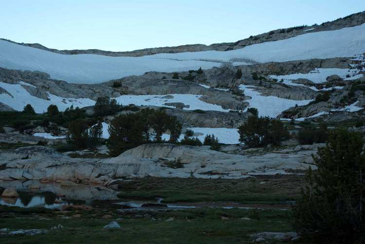 Very early morning view of Piute Pass from the east, July 29, 2011