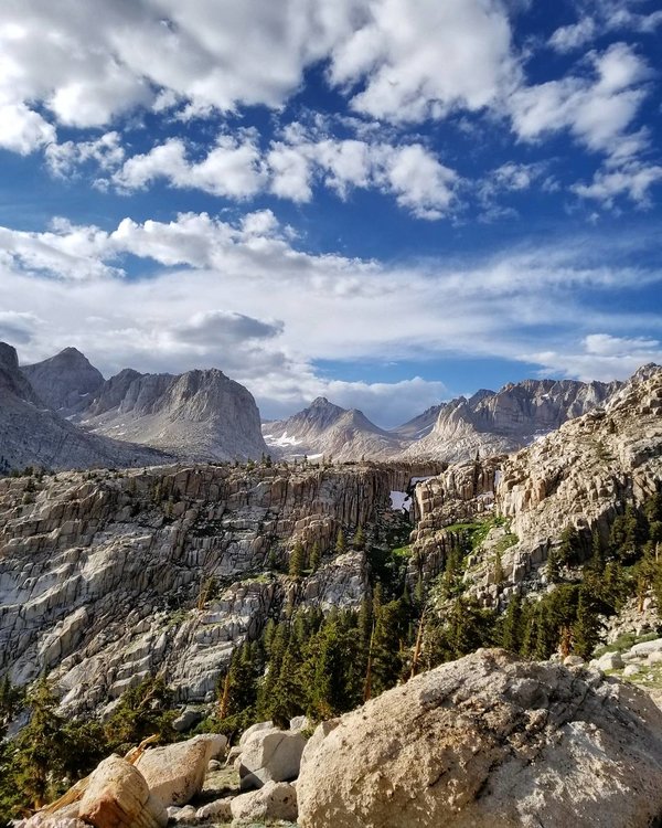 The best dinner view of all time.  Peeking into Miter Basin from the slopes SW of Upper Soldier Lake.