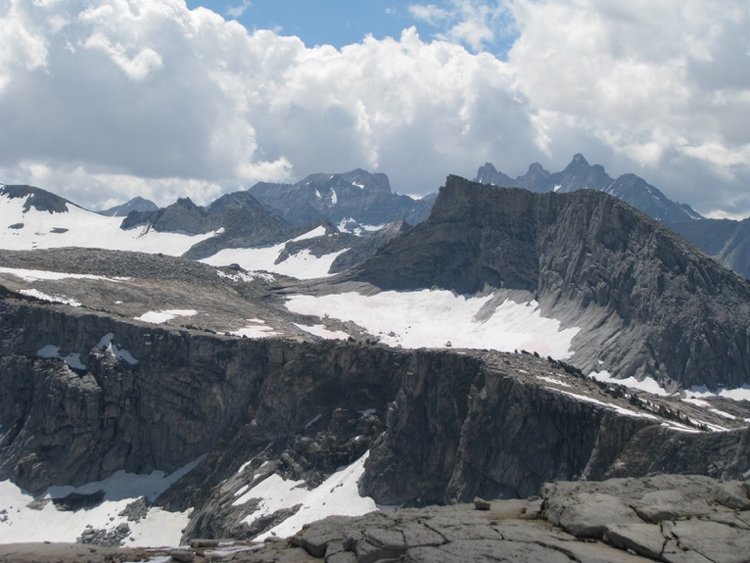 Looking SE from above Big Bird Lake;  Horn Col is at Center, Kaweahs in back.