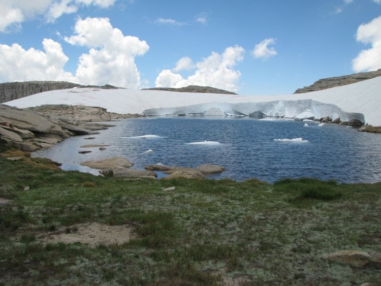 Tarn on the ridge above Big Bird Lake.  Snow depth was about 5-6'