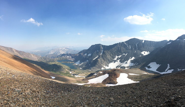 Atop Koip Peak Pass (12,300 ft) - Alger Lakes below