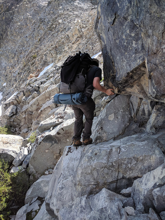 Rock scramble with a 35 lb pack...