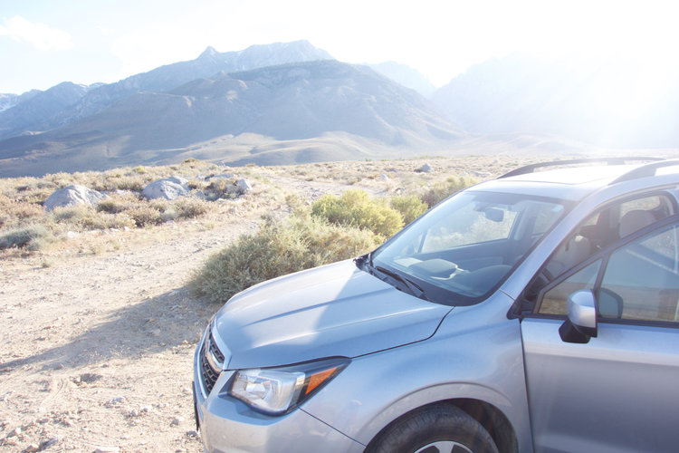 Parked in the hot desert at Taboose Pass Trailhead