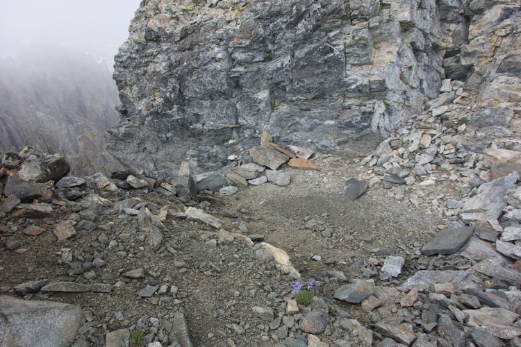 There is a little bivy spot at 13,900' on the shoulder of Split Mountain.