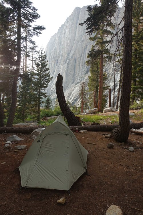 Campsite at Hamilton Lake N of outlet and downstream.