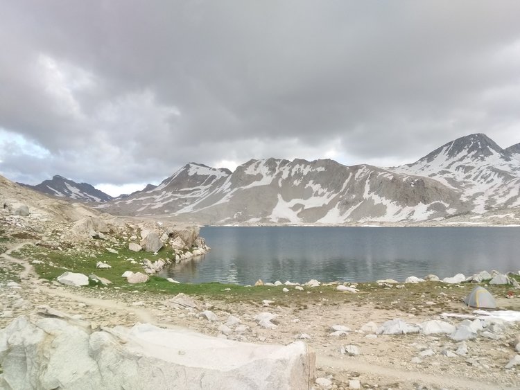 Wanda Lake under ominous skies at the end of the day.  It cleared up around dusk.